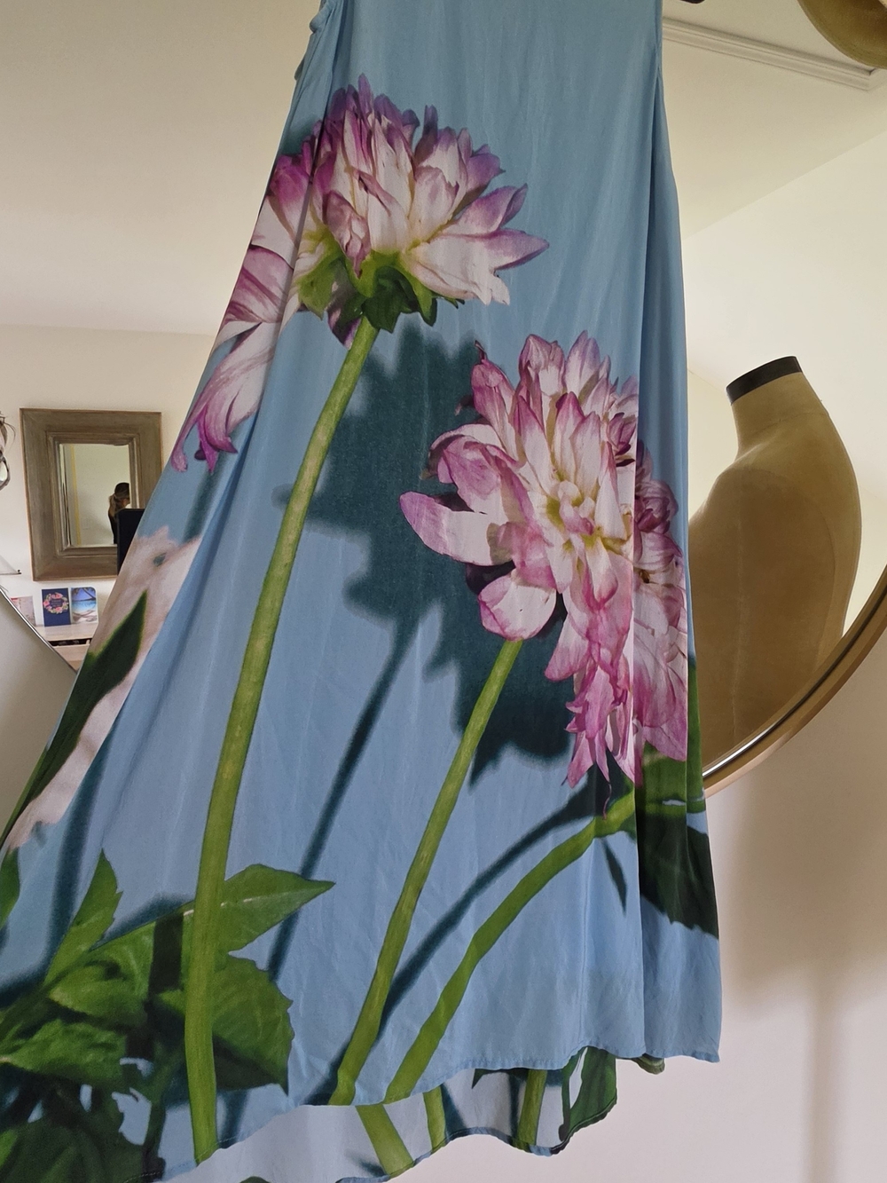 Anthropologie Blue Floral Midi Dress Women Size 2 - Picture 5 of 14